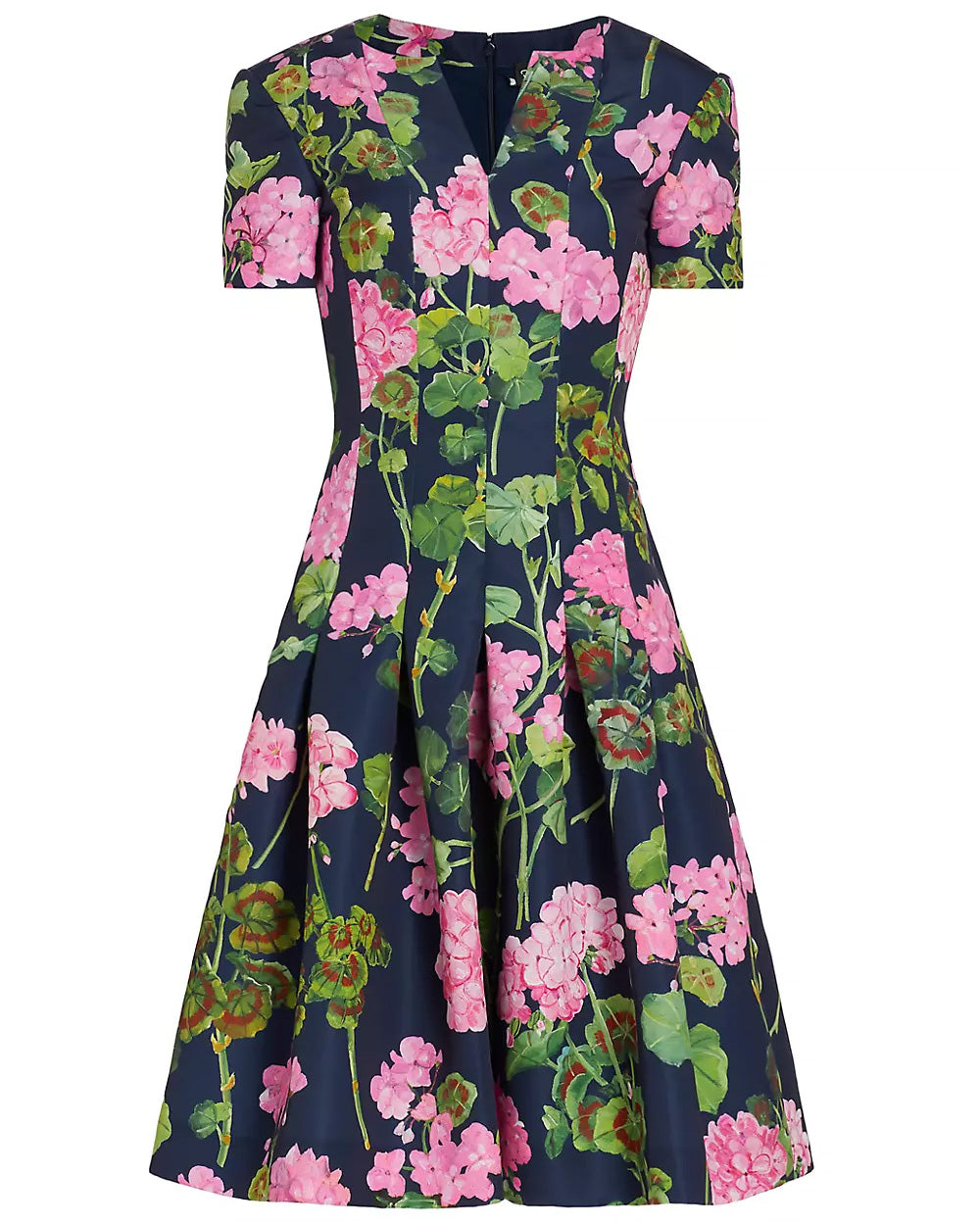 Pink and Navy Geranium Faille Flare Dress