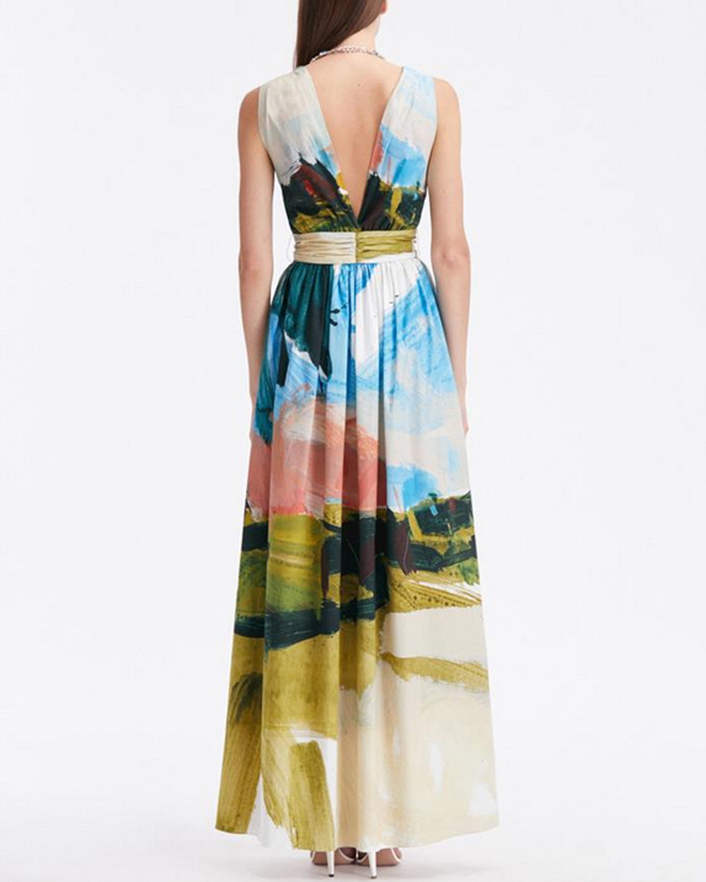 Powder Blue Landscape Sleeveless Maxi Dress