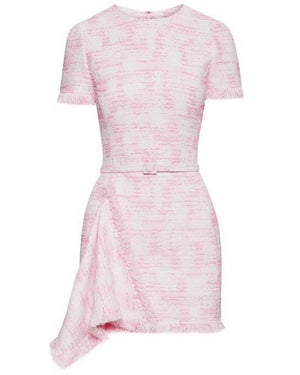 White and Pink Tweed Drape Dress