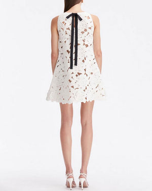 White Crochet Gardenia Trapeze Dress