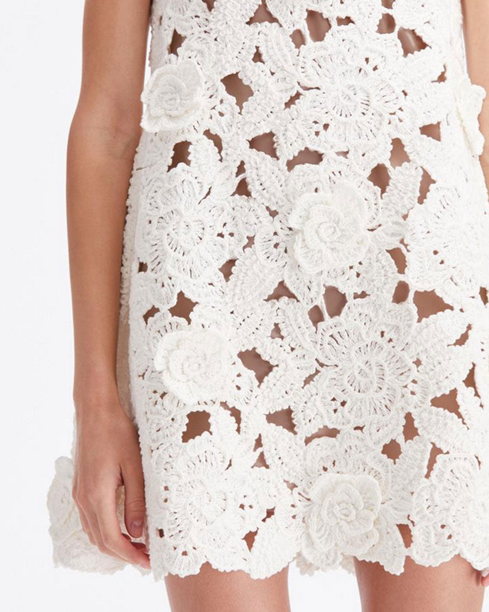 White Crochet Gardenia Trapeze Dress