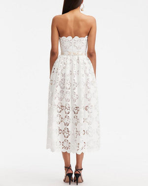 White Strapless Guipure Eyelet Gardenia Dress