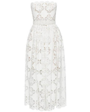 White Strapless Guipure Eyelet Gardenia Dress