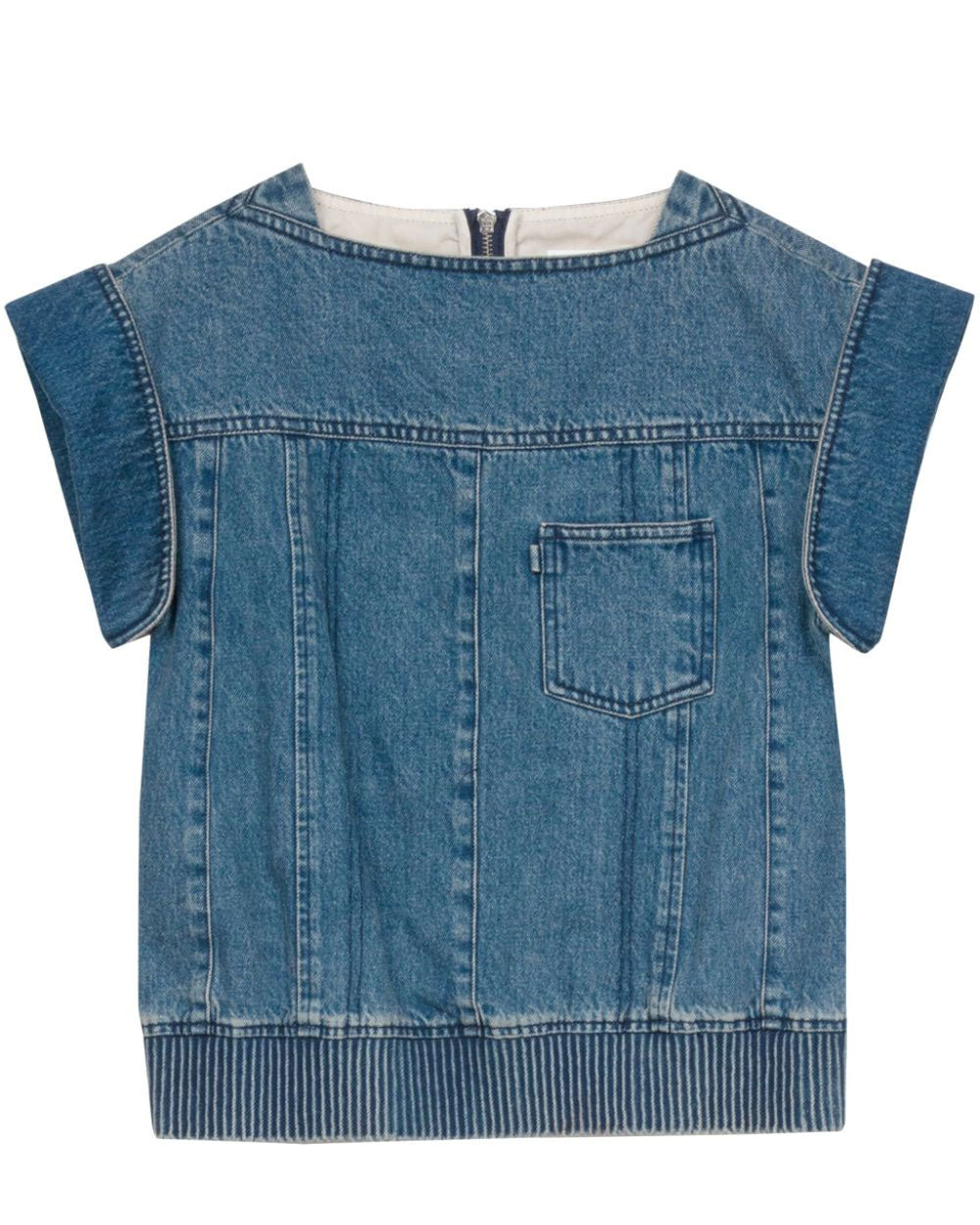 Blue Deconstructed Cropped Denim Top