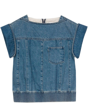 Blue Deconstructed Cropped Denim Top