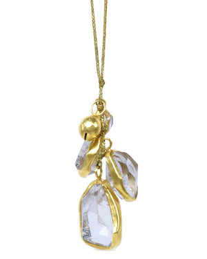 Herkimer Cluster Necklace with Gold Bell