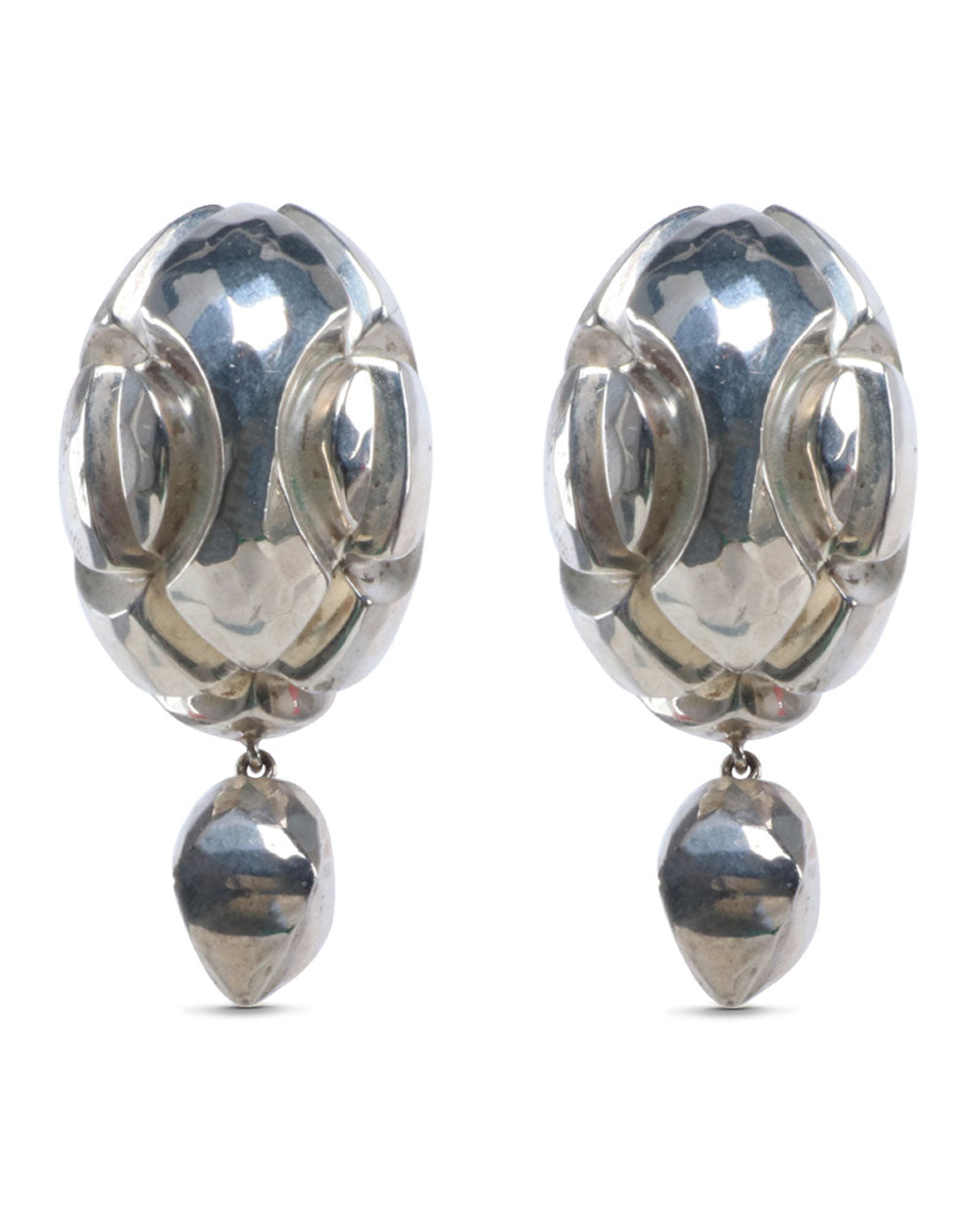 Sterling Silver Quilted Oval Drop Earrings