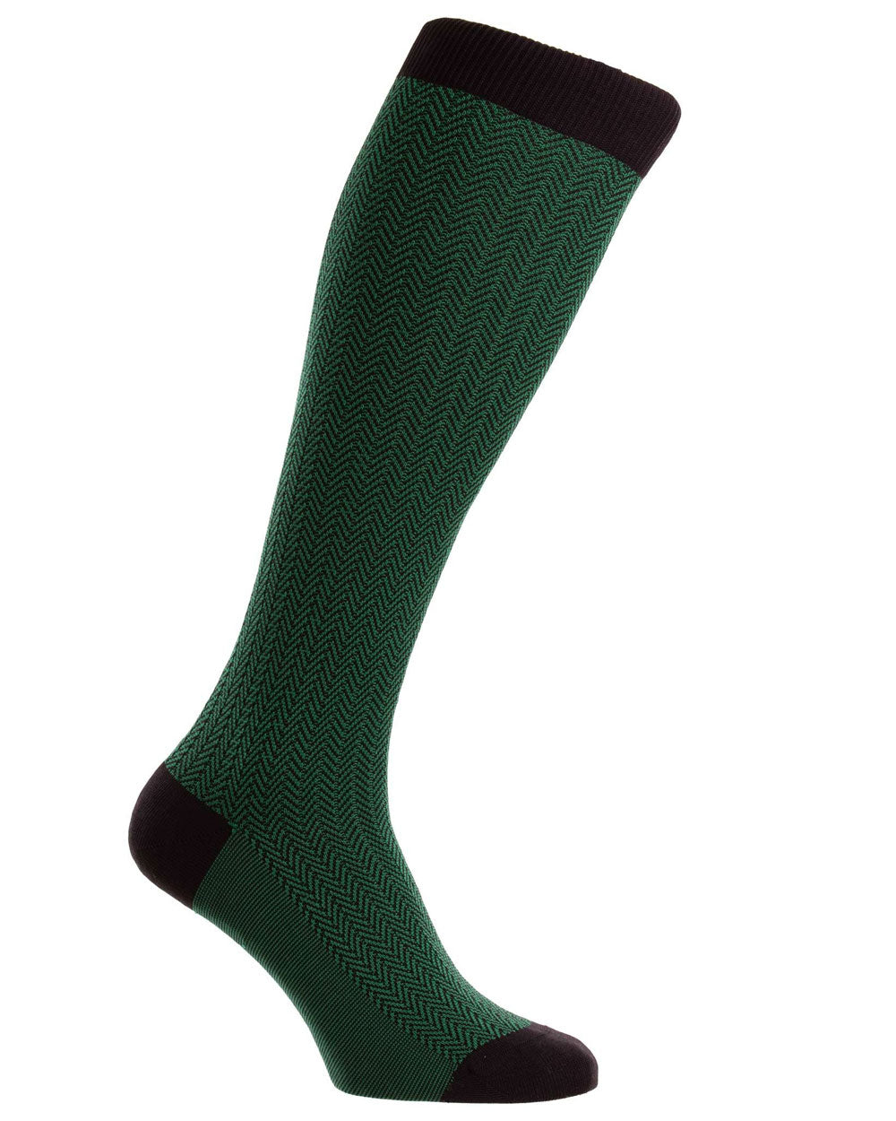 Herringbone Over the Calf Socks in Charcoal and Emerald