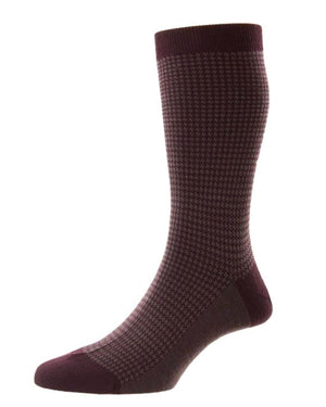 Maroon Highbury Houndstooth Wool Midcalf Sock