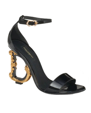 Patent Leather Sandals with Baroque DG Detail in Black