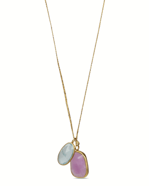 Aquamarine and Kunzite Cord Necklace