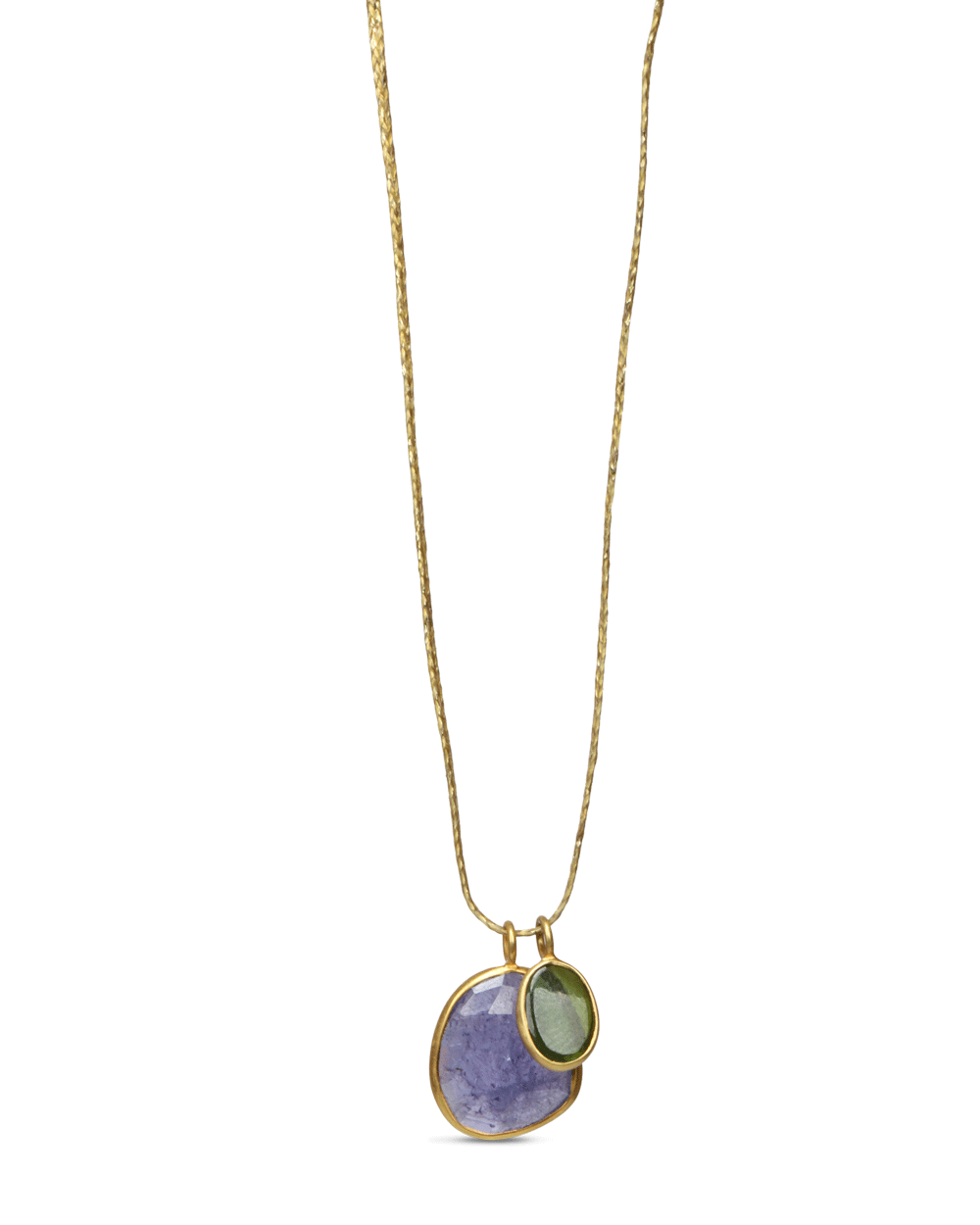 Green Tourmaline and Tanzanite Cord Necklace