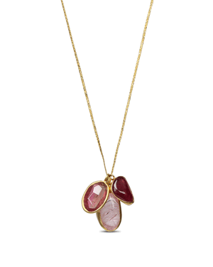 Mixed Pink Stone Cluster Cord Necklace