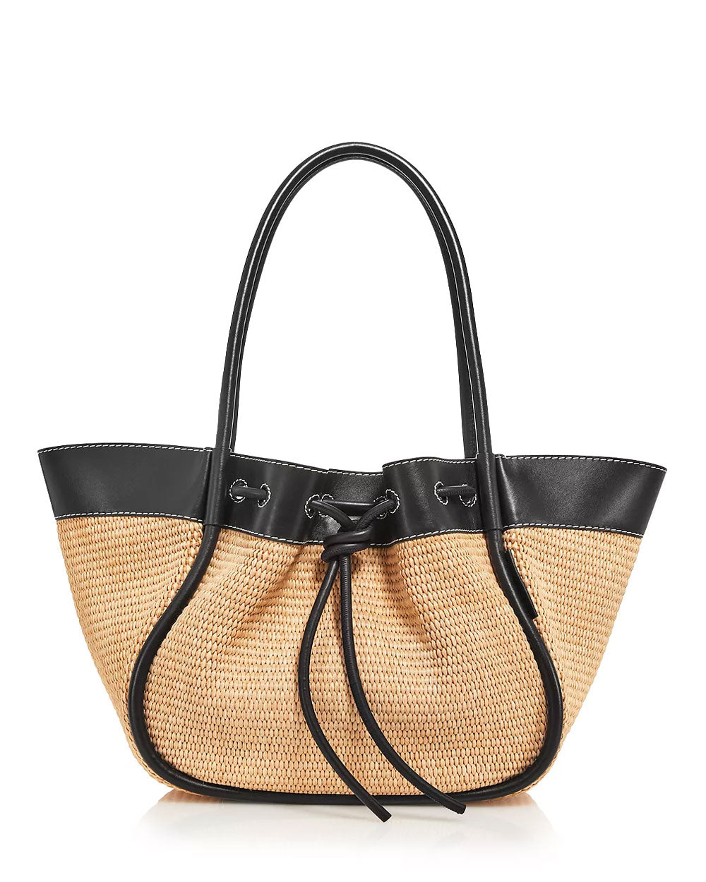 Celine Ladies Raffia And Calfskin Medium Quilted Basket Bag