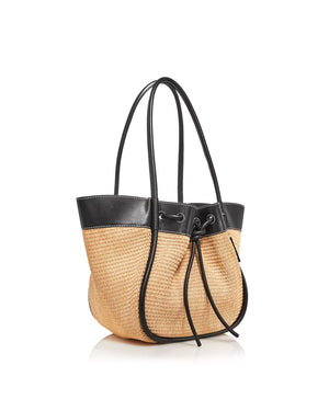 Raffia Ruched Tote in Black and Sand