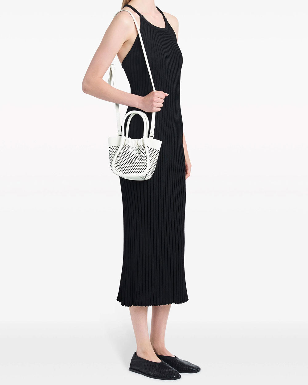 Extra Small Perforated Ruched Tote in White