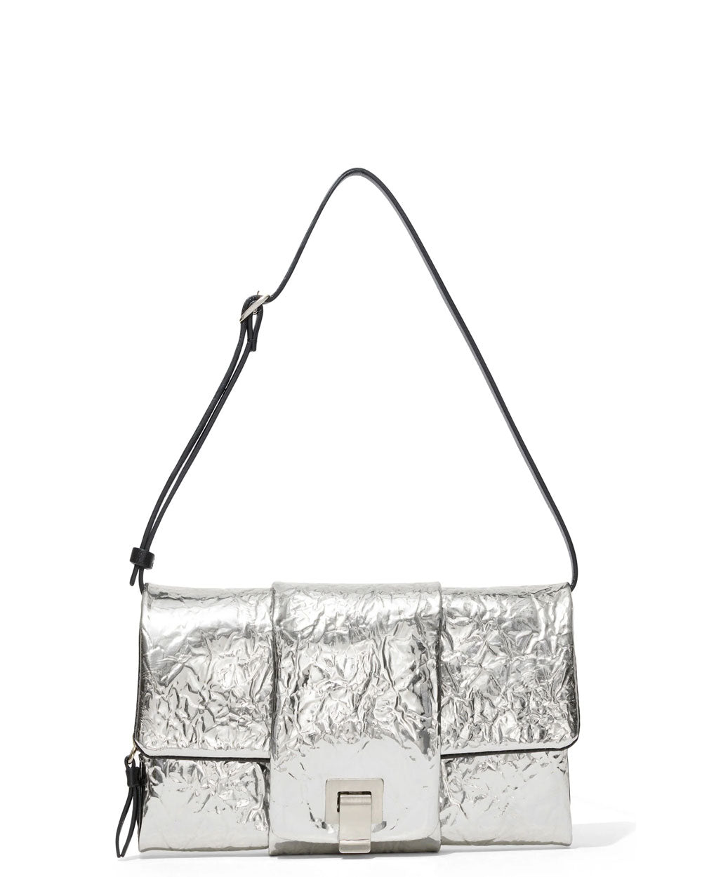 Flip Metallic Shoulder Bag in Silver