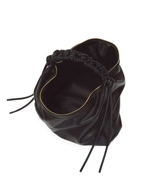 Large Drawstring Shoulder Bag in Black