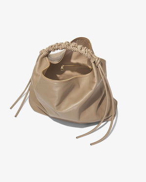 Large Drawstring Shoulder Bag in Mushroom