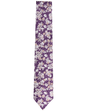 Purple and Grey Floral Silk Tie