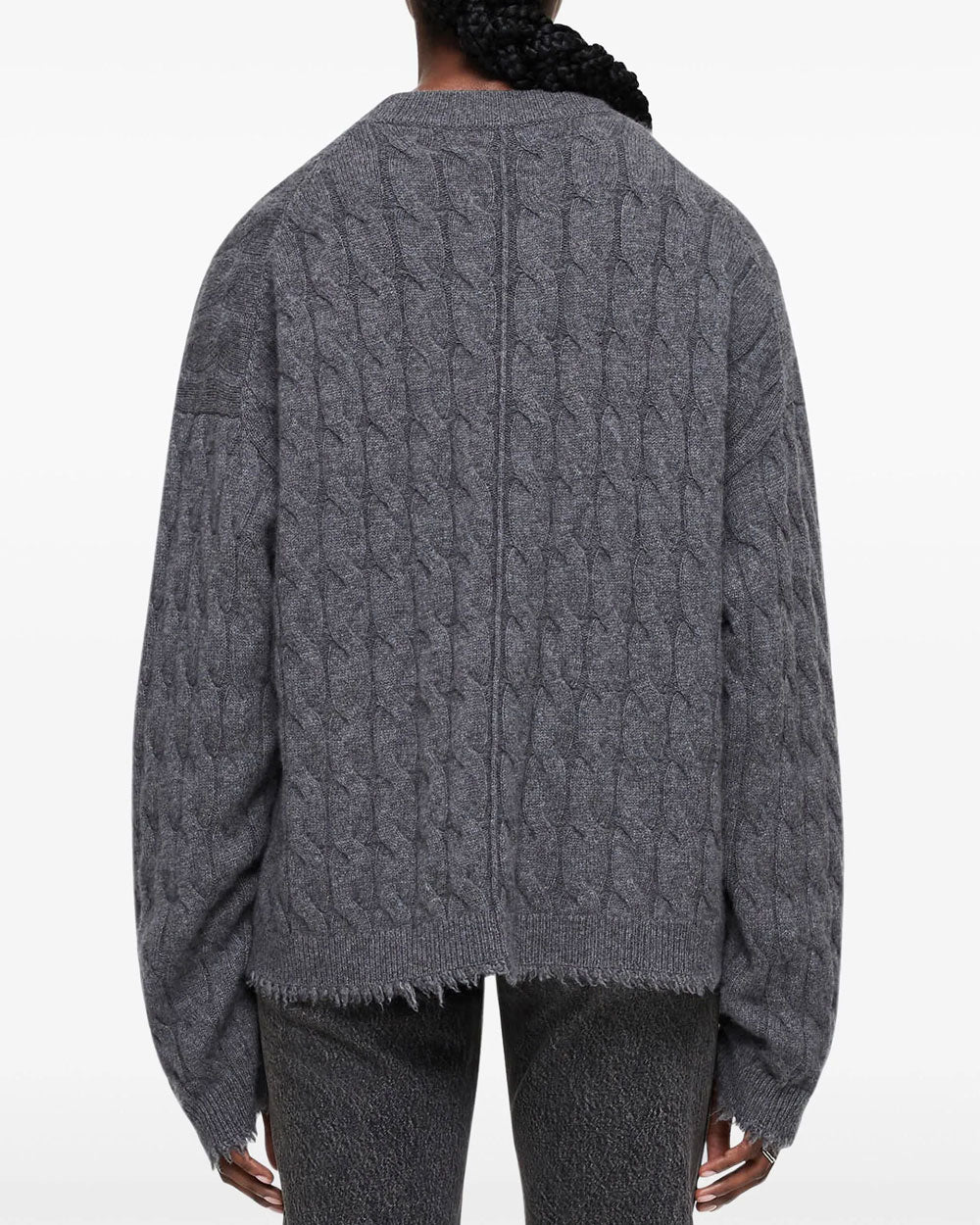 Grey Heather Cashmere Cable V Neck Pullover