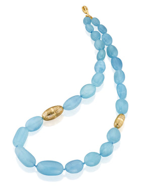 Aqua and Olive Crownwork Beaded Necklace