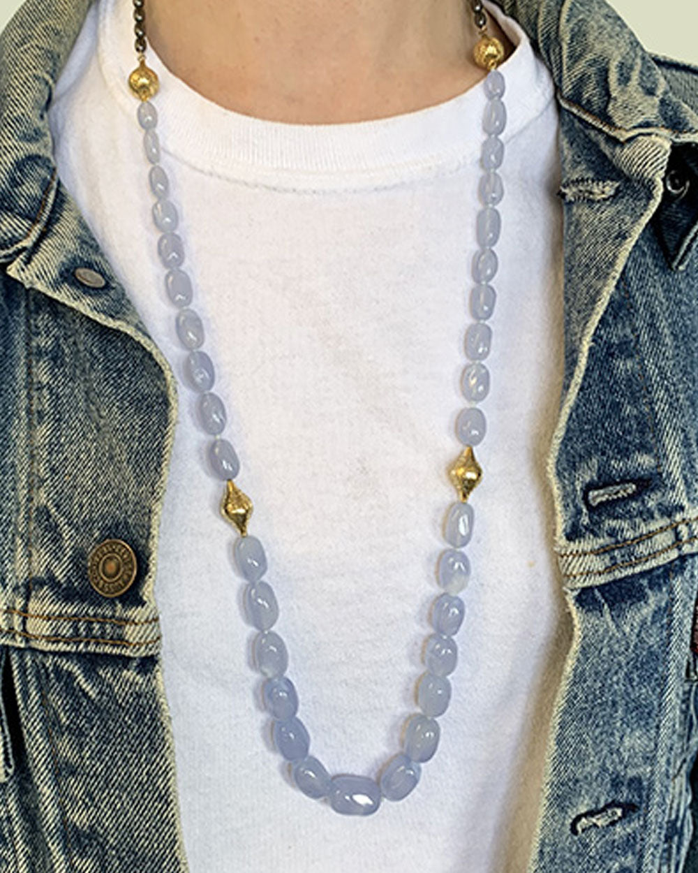 Tumbled Chalcedony and Crownwork Finials Necklace