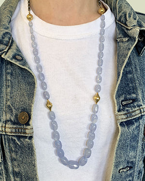 Tumbled Chalcedony and Crownwork Finials Necklace