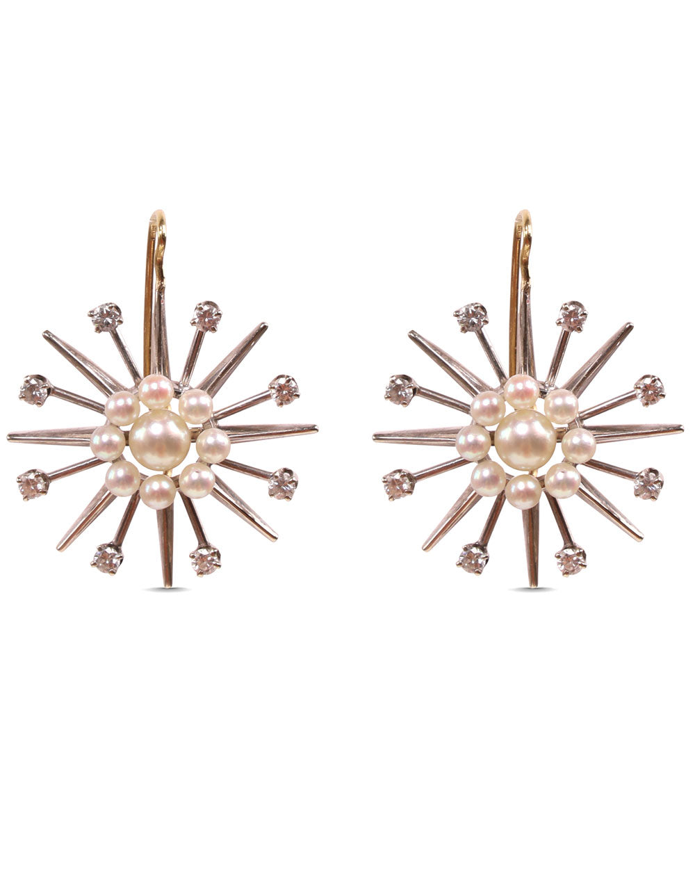 Antique Diamond and Pearl Starburst Earrings