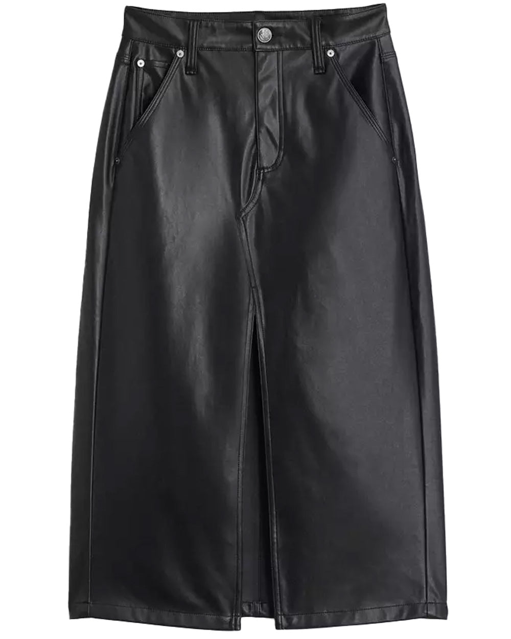 Black Vegan Leather Sid Midi Skirt