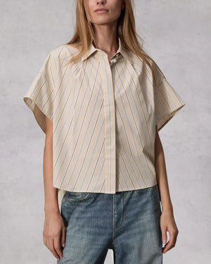 Khaki Stripe Short Sleeve Martha Shirt