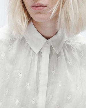 White Embroidered Robin Top