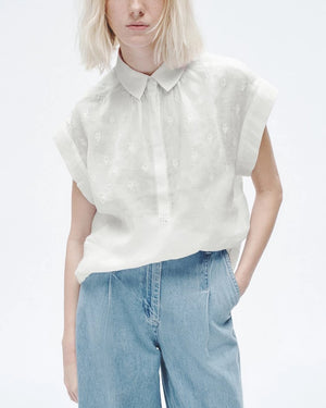 White Embroidered Robin Top