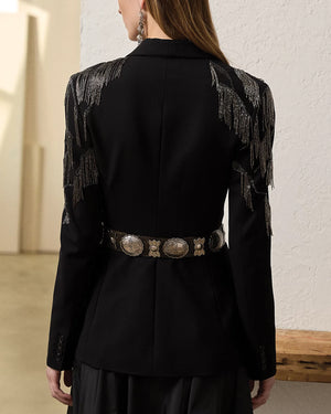 Black Wool Fringe Embellished Tamara Blazer