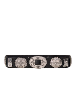 Leather Cast Concho Belt in Black