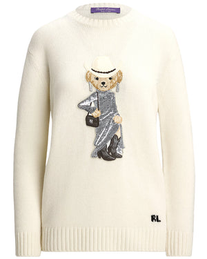 Lux Cream Western Bear Long Sleeve Sweater