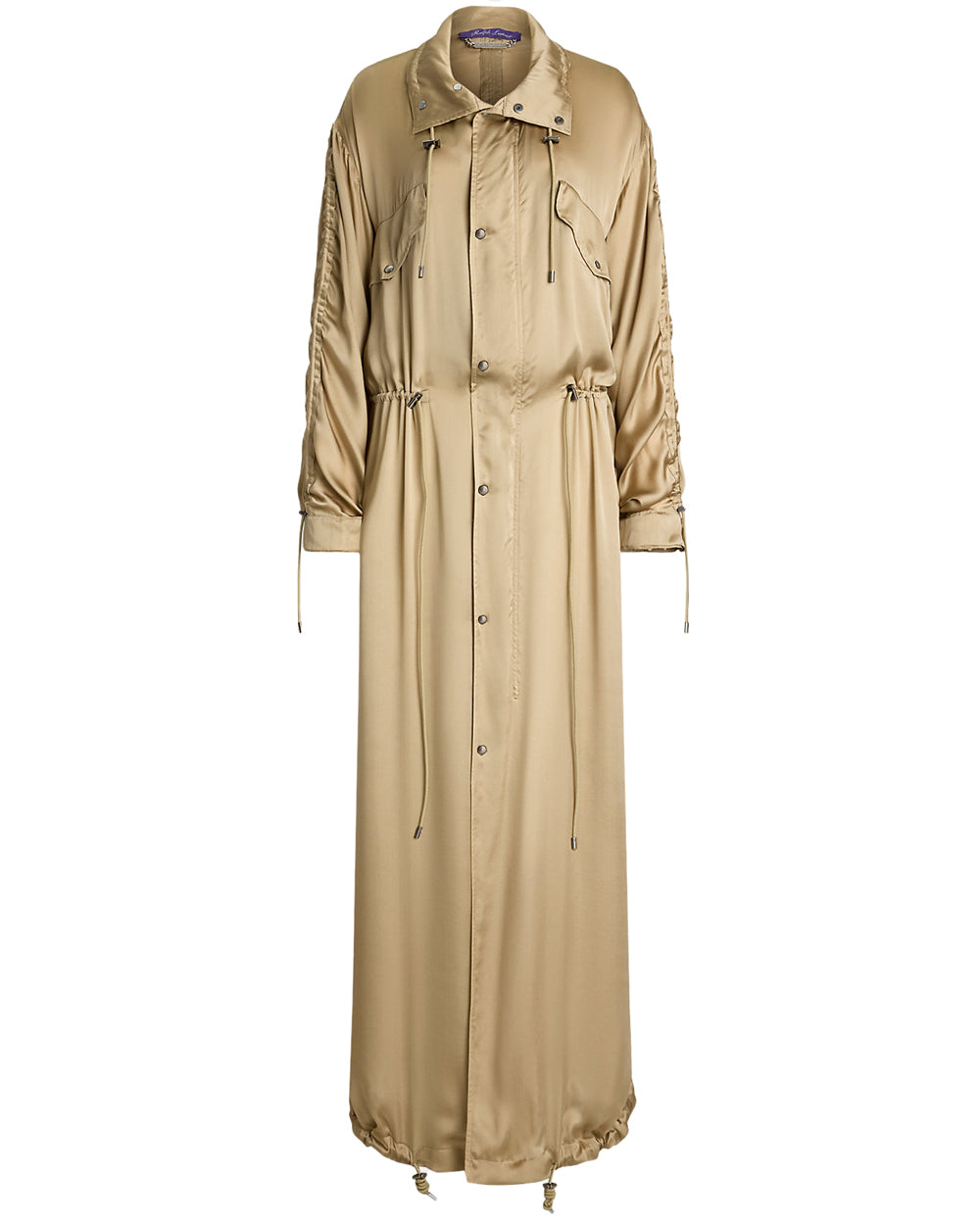 Lux Tan Charmeuse Amberly Long Coat