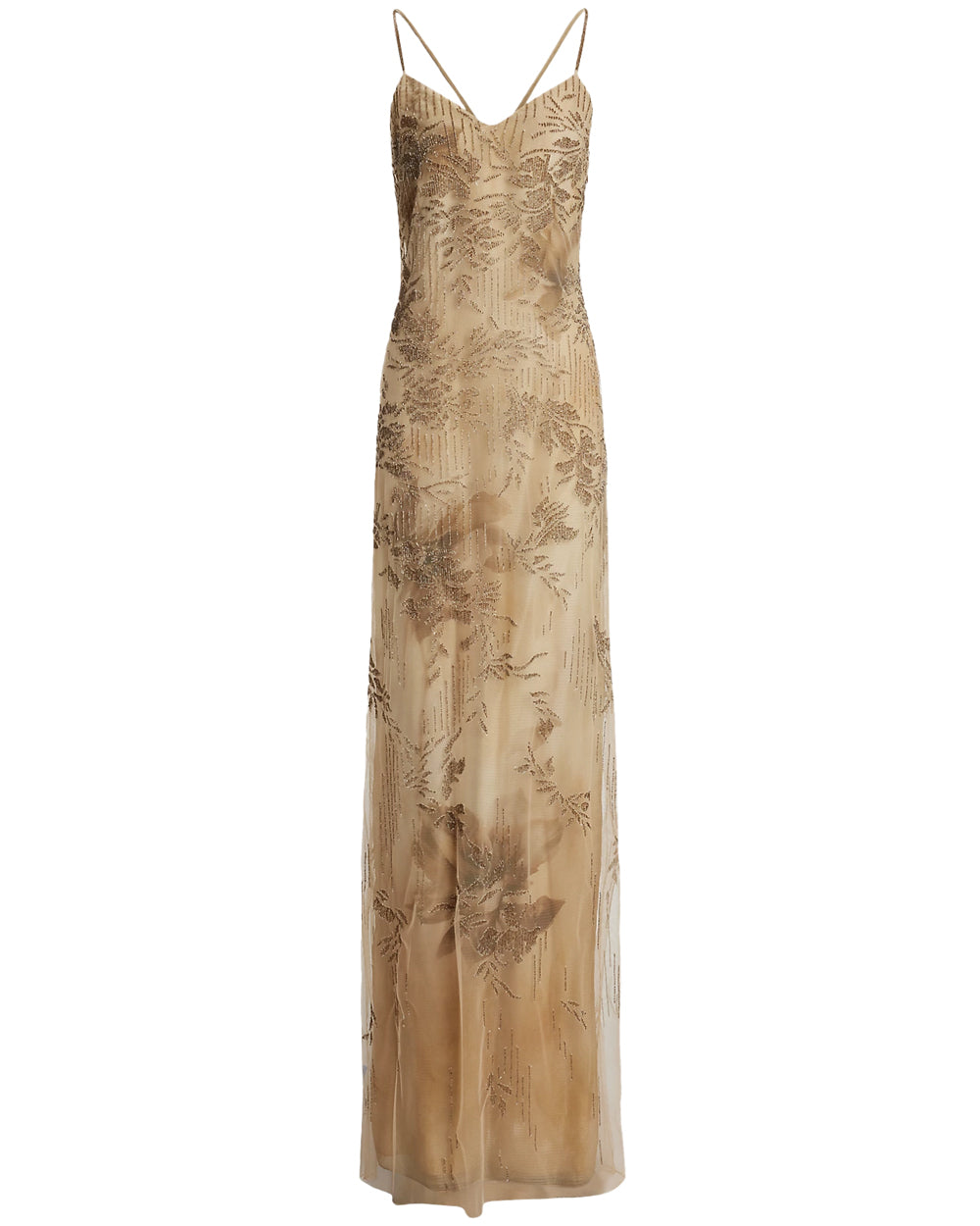 Lux Tan Embellished Kacey Sleeveless Gown