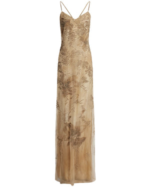 Lux Tan Embellished Kacey Sleeveless Gown