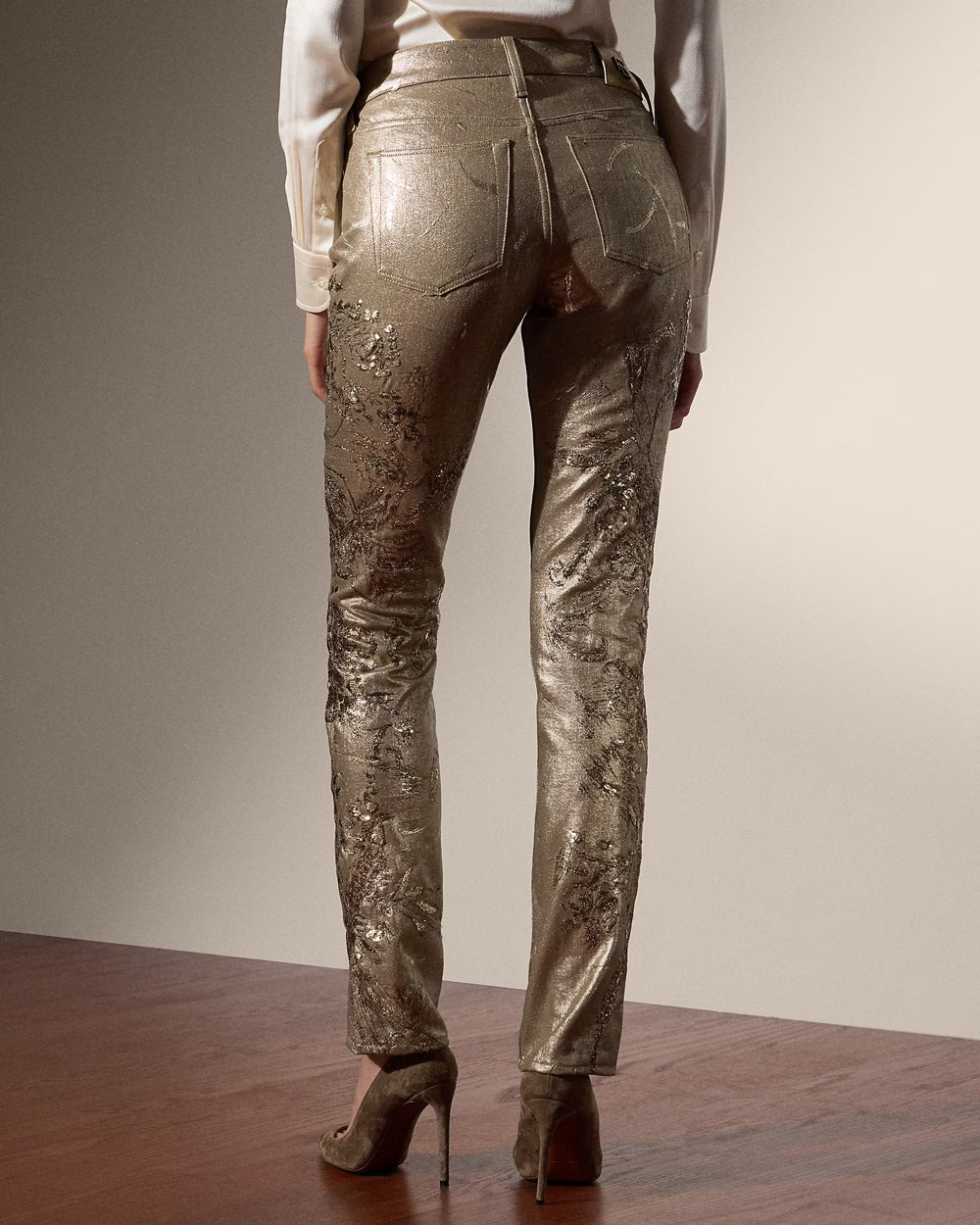 Slim Embellished Skinny Jean in Champagne