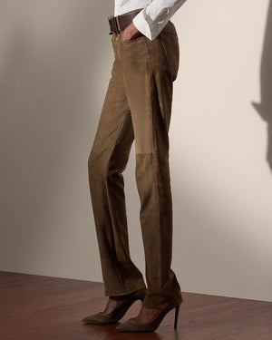 Taupe Suede Straight Leg Scottie Pant