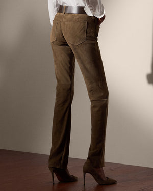 Taupe Suede Straight Leg Scottie Pant