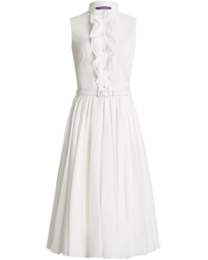 White Roald Pleated Linen Day Dress