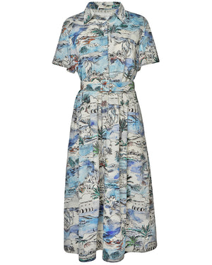 Blue Cairo Belted Shirtdress