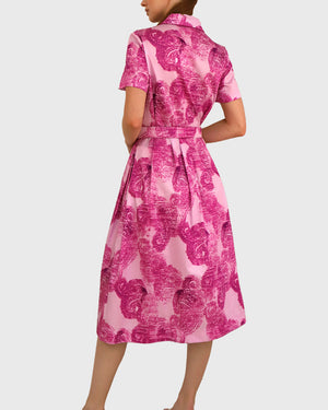 Pink Paisley Block Belted Shirtdress