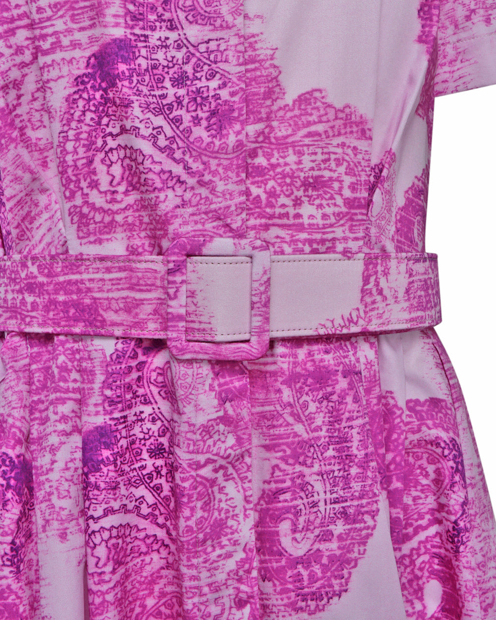 Pink Paisley Block Belted Shirtdress