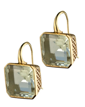 Green Amethyst Emerald Cut Crownwork Earrings