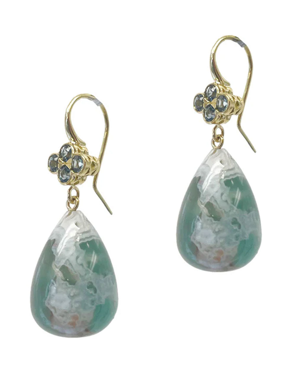 Green Sapphire and Aquaprase Clover Earrings