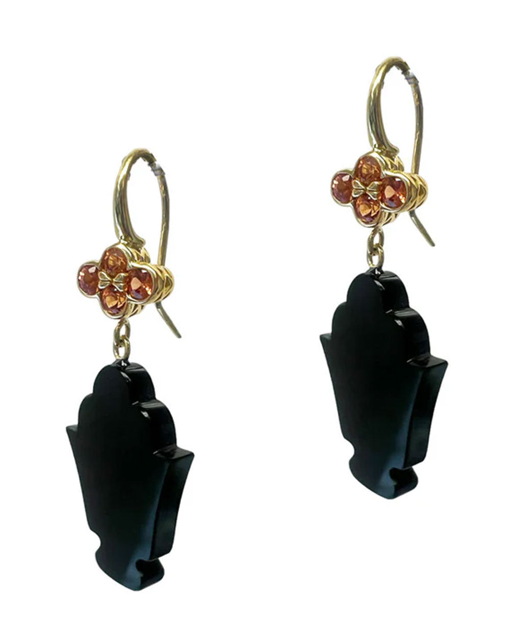 Orange Sapphire and Black Onyx Carved Urn Earrings