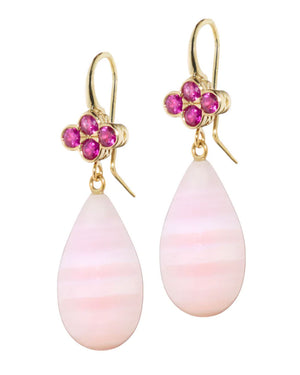 Pink Aragonite and Sapphire Clover Earrings